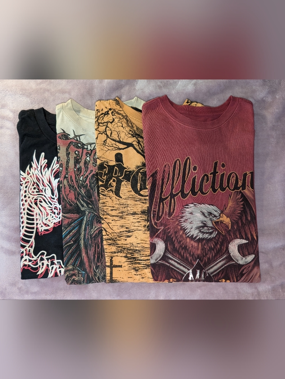 Bundle Of 4 Affliction Super Massive Graphic Tee's Arteries Eagle Graveyard Wow